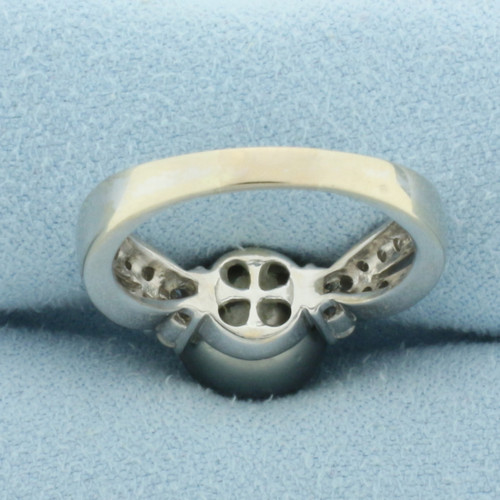Tahitian Pearl and Diamond Ring in 14k White Gold