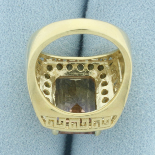 Ametrine and Citrine Greek Key Ring in 10k Yellow Gold