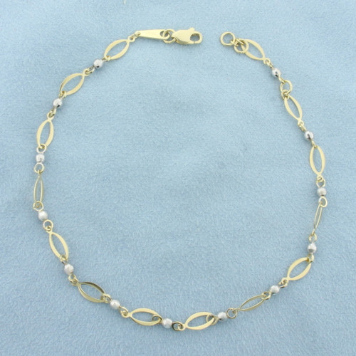 Ball Bead Link Anklet in 14k Yellow and White Gold