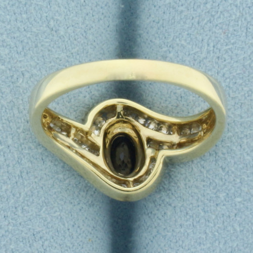 Sapphire and Diamond Bypass Ring in 14k Yellow Gold