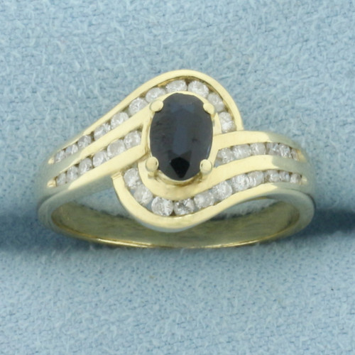 Sapphire and Diamond Bypass Ring in 14k Yellow Gold