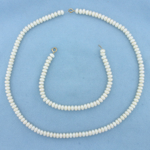 Freshwater Cultured Pearl Necklace and Bracelet Set in 10k Yellow Gold