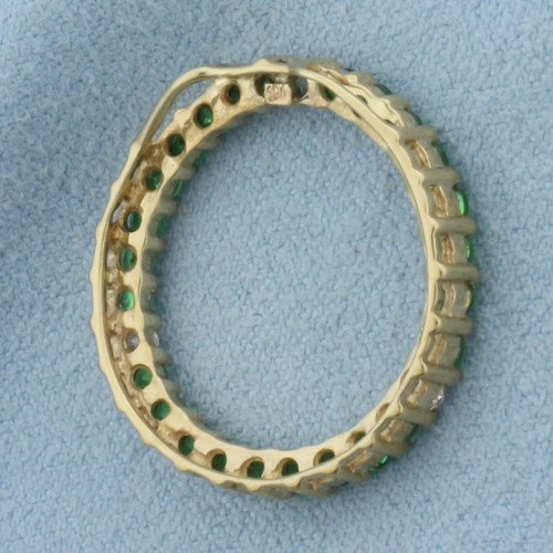 Green Garnet and Diamond Circle Pendant in 10k Yellow Gold