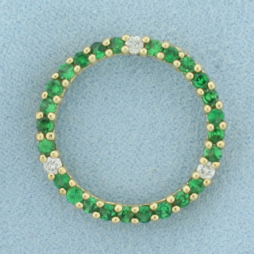 Green Garnet and Diamond Circle Pendant in 10k Yellow Gold