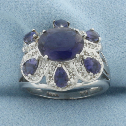 Tanzanite and Diamond Statement Ring in 10k White Gold