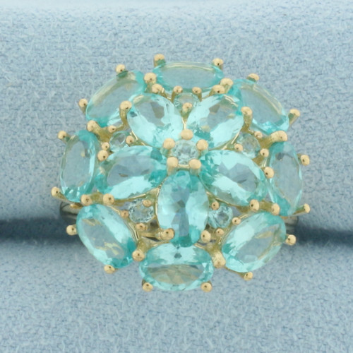 Blue Tourmaline Flower Ring in 10k Yellow Gold