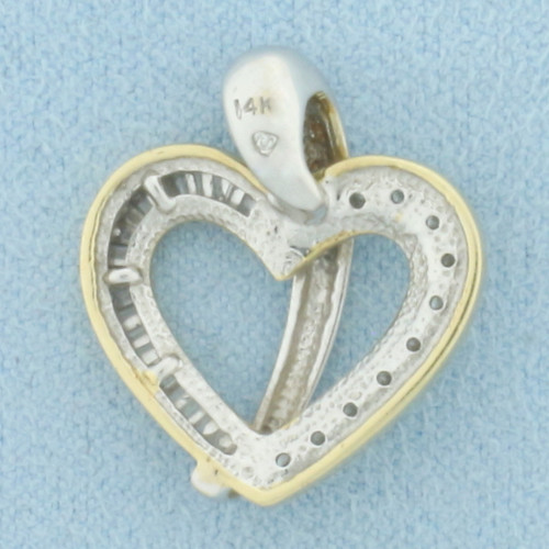 Two Tone Diamond Heart Pendant in 14k White and Yellow Gold