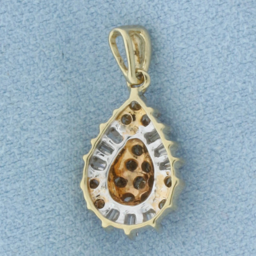 Diamond Cluster Teardrop Dangle Pendant in 10k Yellow Gold