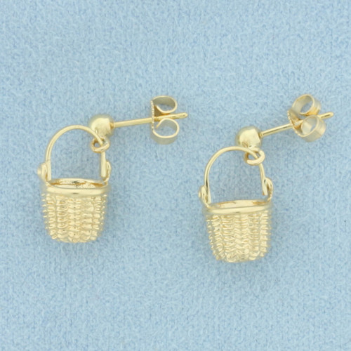 Wicker Basket Dangle Earrings in 14k Yellow Gold