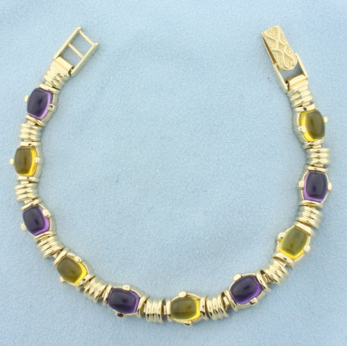 Heavy Amethyst and Citrine Bracelet in 14k Yellow Gold