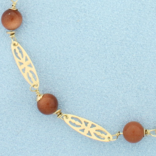 Orange Goldstone Bracelet in 14k Yellow Gold