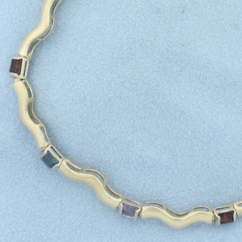 Rainbow Gemstone Wave Bracelet in 14K Yellow Gold