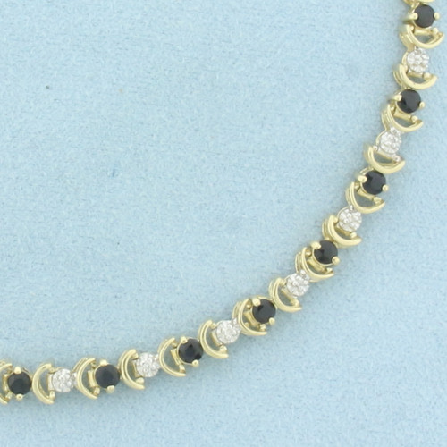 Sapphire and Diamond Tennis Bracelet in 10K Yellow Gold