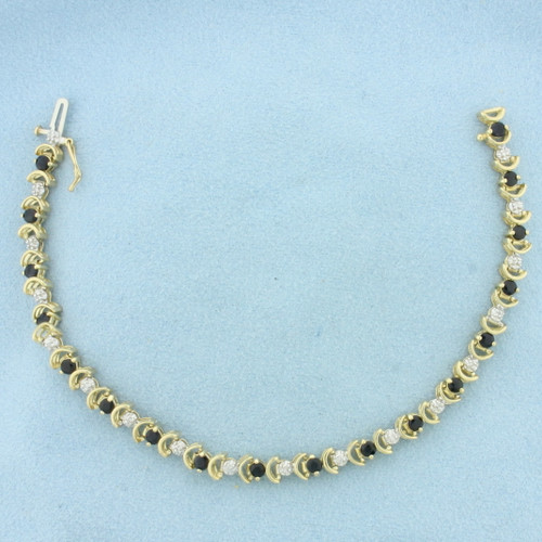 Sapphire and Diamond Tennis Bracelet in 10K Yellow Gold