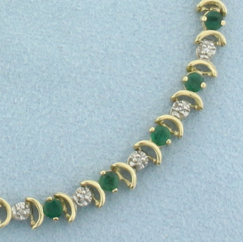 Emerald and Diamond Tennis Bracelet in 10K Yellow Gold