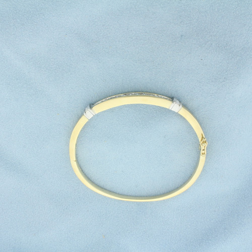 Two Tone Diamond Bangle Bracelet in 14K Yellow and White Gold