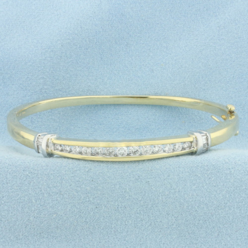 Two Tone Diamond Bangle Bracelet in 14K Yellow and White Gold