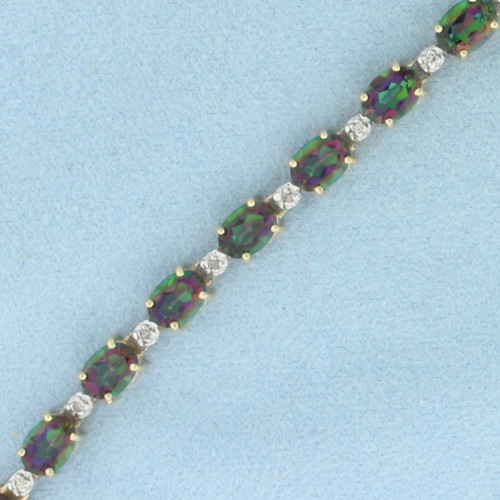 Mystic Topaz and Diamond Tennis Bracelet in 14k Yellow Gold