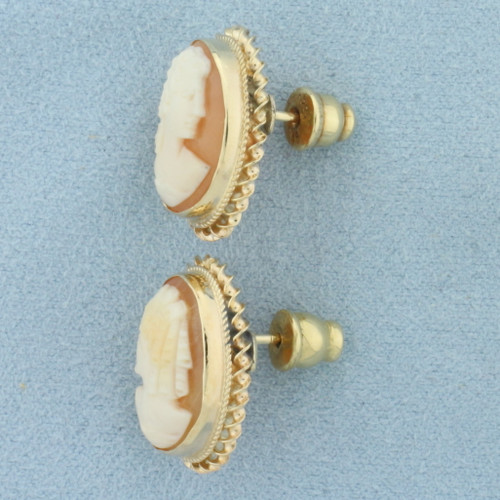 Vintage Shell Cameo Earrings in 14k Yellow Gold