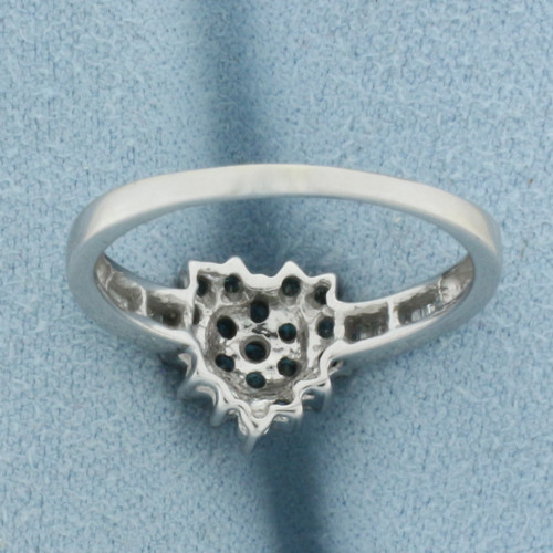Blue and White Diamond Heart Ring in 10k White Gold