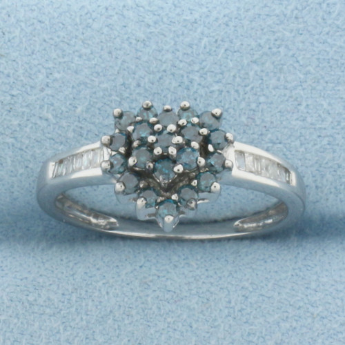 Blue and White Diamond Heart Ring in 10k White Gold