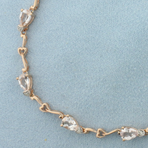 Morganite and Diamond Heart Bracelet in 10k Rose Gold