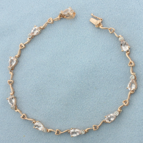 Morganite and Diamond Heart Bracelet in 10k Rose Gold