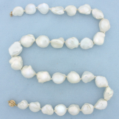 Hand Knotted Large Baroque Pearl Strand Necklace