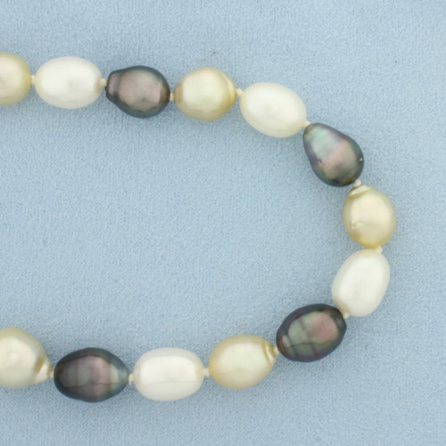 Tahitian and South Sea Baroque Cultured Pearl Strand Necklace in 14k Yellow Gold