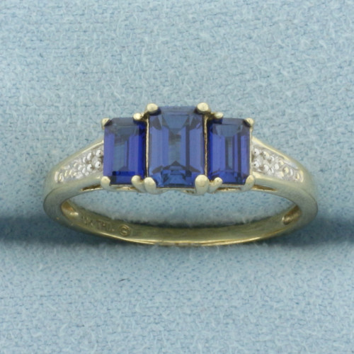 Lab Sapphire and Diamond Ring in 10k Yellow Gold
