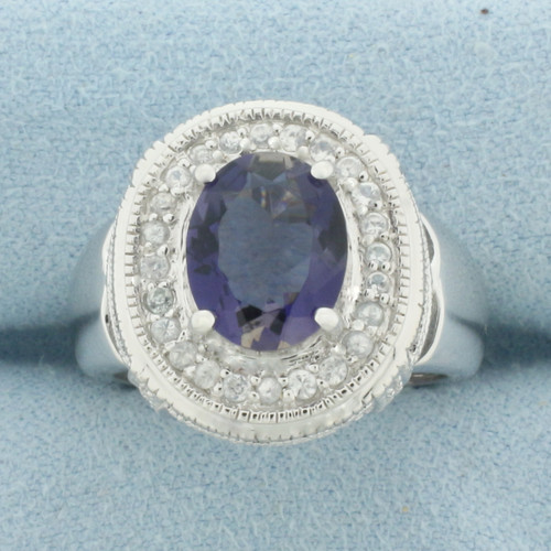 Tanzanite and Diamond Statement Ring in 10k White Gold