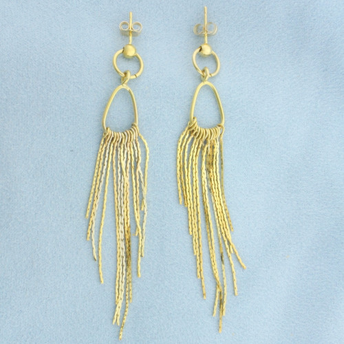 Dangle Chain Chandelier Earrings in 14k Yellow and White Gold