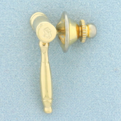 Gavel Judge Lapel or Tie Tack Pin in 14k Yellow Gold