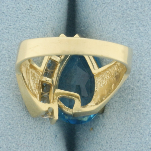 Swiss Blue Topaz and White Sapphire Ring in 14k Yellow Gold