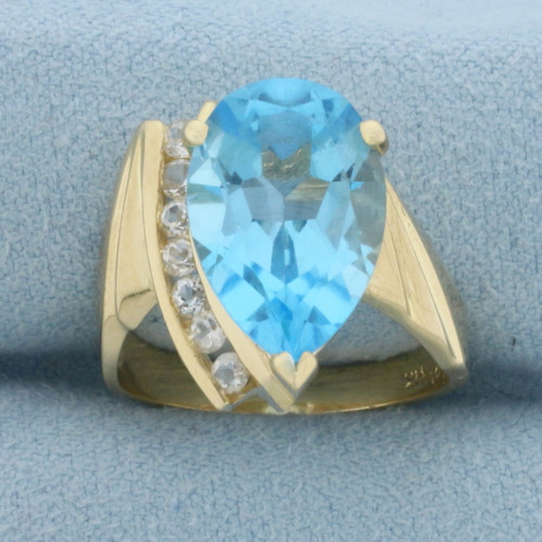 Swiss Blue Topaz and White Sapphire Ring in 14k Yellow Gold