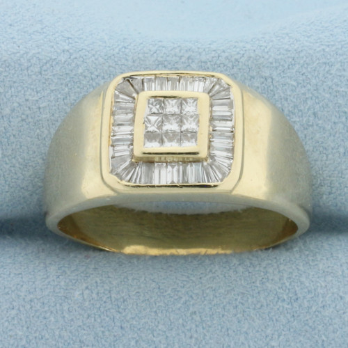Mens Invisible Set Diamond Ring in 10k Yellow Gold