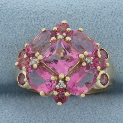 Pink Tourmaline and Diamond Ring in 10k Yellow Gold