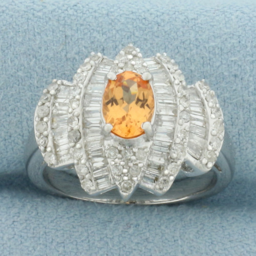 Spessartite Garnet and Diamond Ring in 14k White Gold