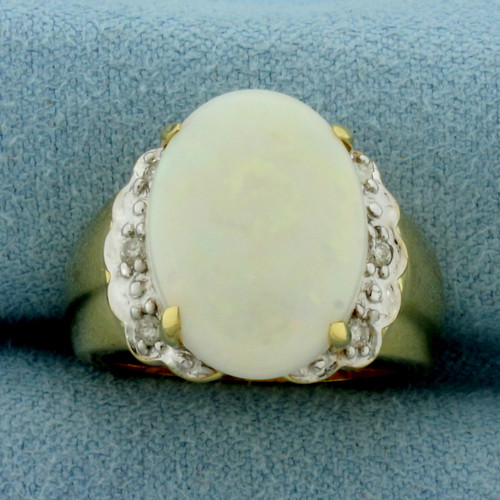 Vintage Opal and Diamond Ring in 14k Yellow Gold