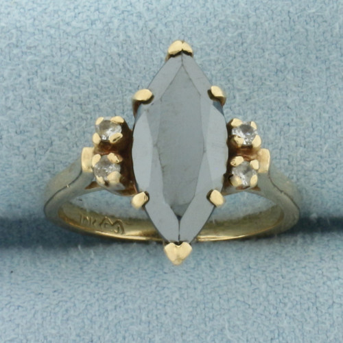 Vintage Hematite and White Sapphire Ring in 10k Yellow Gold