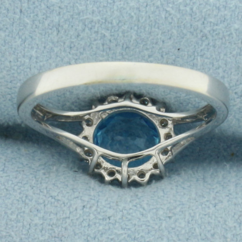 Swiss Blue Topaz and Diamond Halo Ring in 14k White Gold