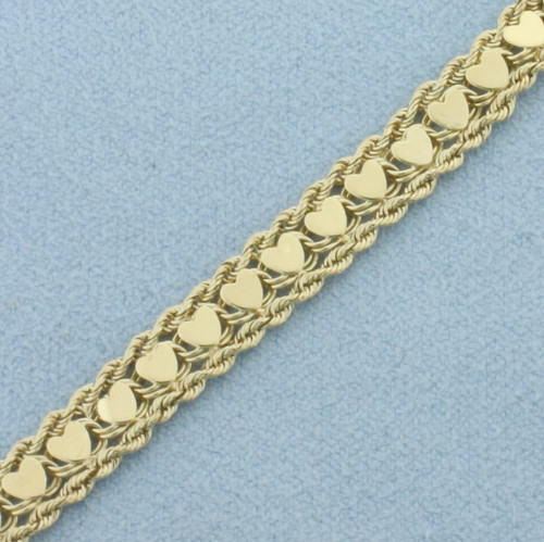 Heart Link Rope Bracelet in 14k Yellow Gold