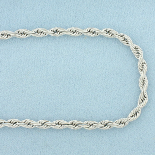 Mens 24 Inch Rope Link Chain Necklace in 14k White Gold