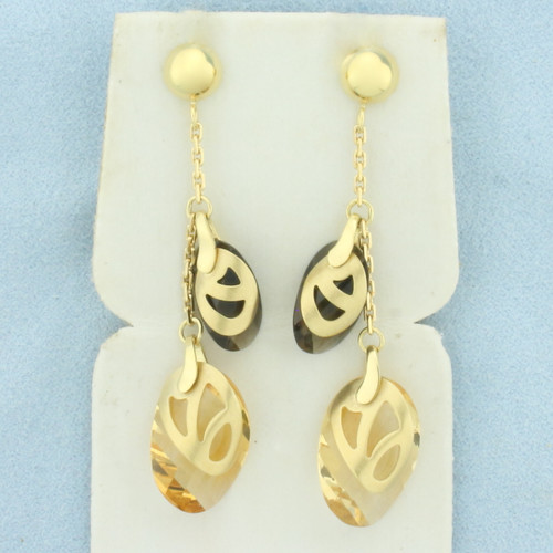 Italian Designer Smoky Quartz and Citrine Dangle Earrings in 14k Yellow Gold