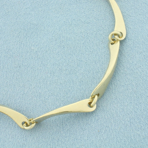 Heart Clasp Wave Bar Link Bracelet in 14k Yellow Gold
