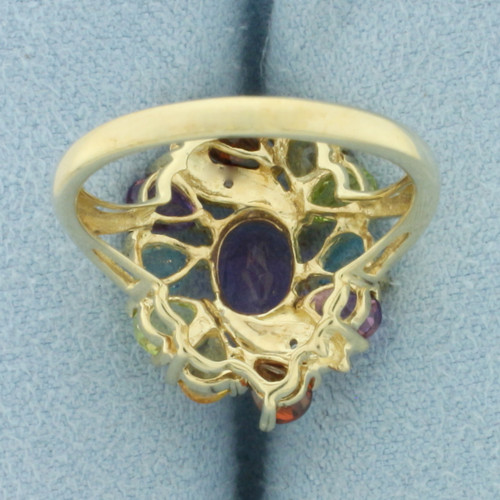 Rainbow Gemstone and Diamond Ring in 10K Yellow Gold