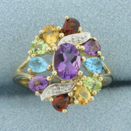 Rainbow Gemstone and Diamond Ring in 10K Yellow Gold