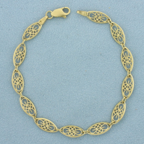 Oval Filigree Link Bracelet in 18k Yellow Gold