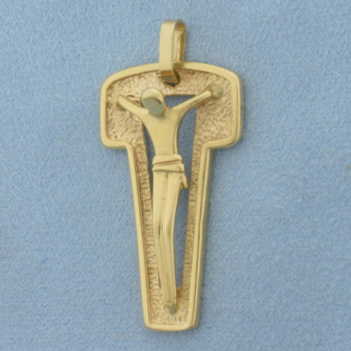 Modern Design Crucifix Cross Pendant in 18k Yellow Gold