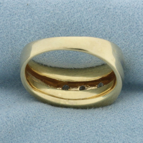 Mens 3-Stone Diamond Ring in 14K Yellow and White Gold
